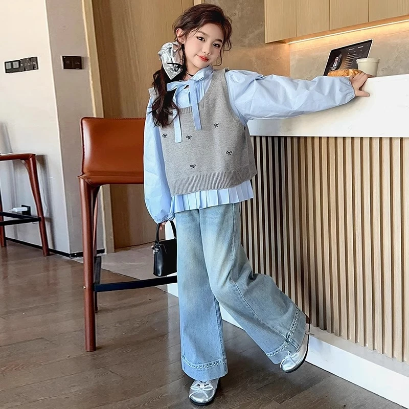 女童春装套装2025新款儿童装时髦中大童春秋款女孩洋气春季三件套