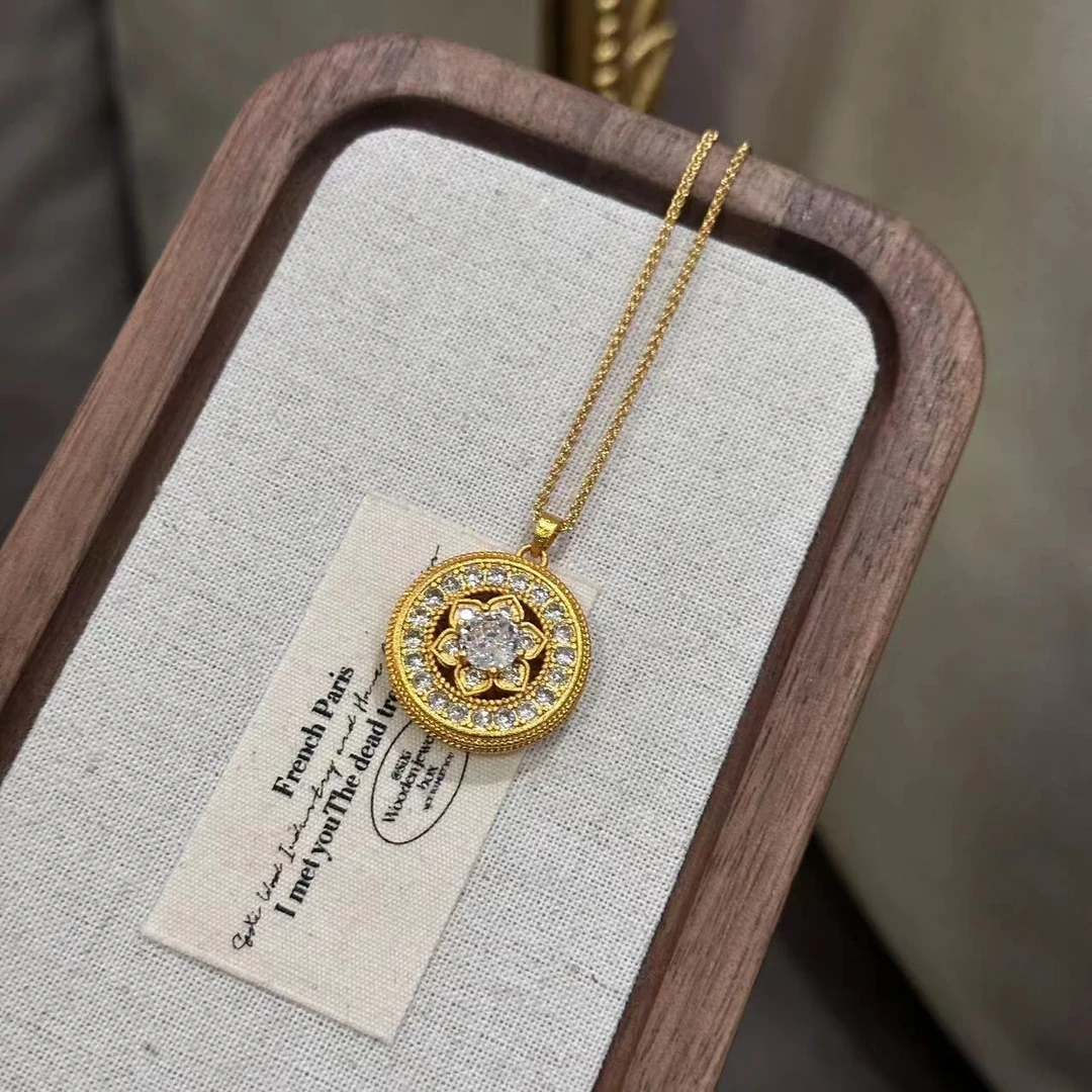 铜合金项链 莲花罗盘吊坠项链-4414