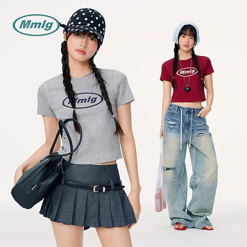 Mmlg2025夏季新款正肩修身显瘦短袖t恤韩系百搭短款上衣女FQT092