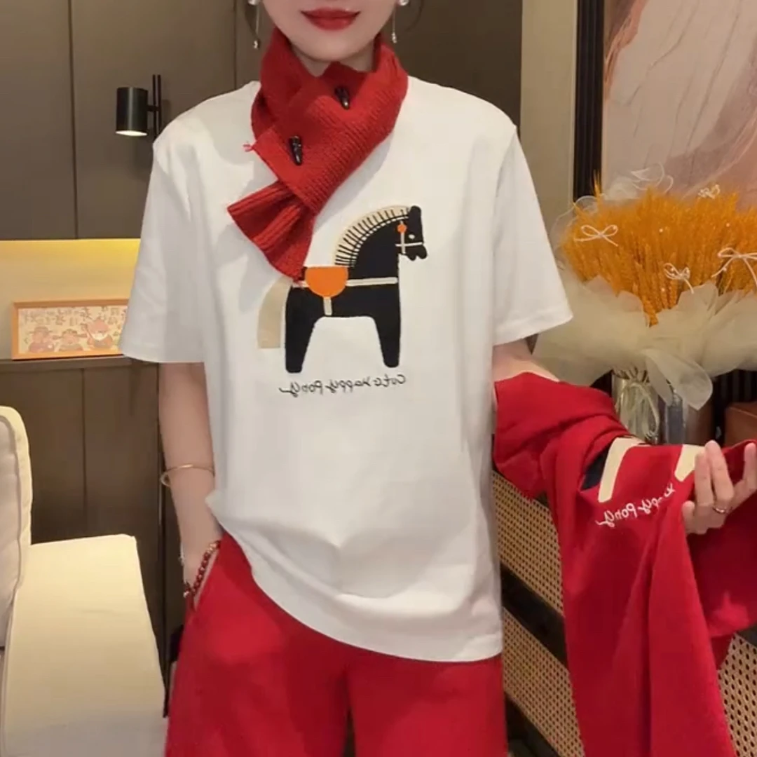 减龄显瘦百搭马到成功短袖T恤打底衫【微色差】
