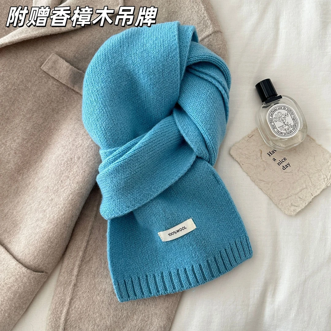 100%纯羊毛针织围巾男女秋冬季百搭高级感保暖纯色韩系全羊绒围脖