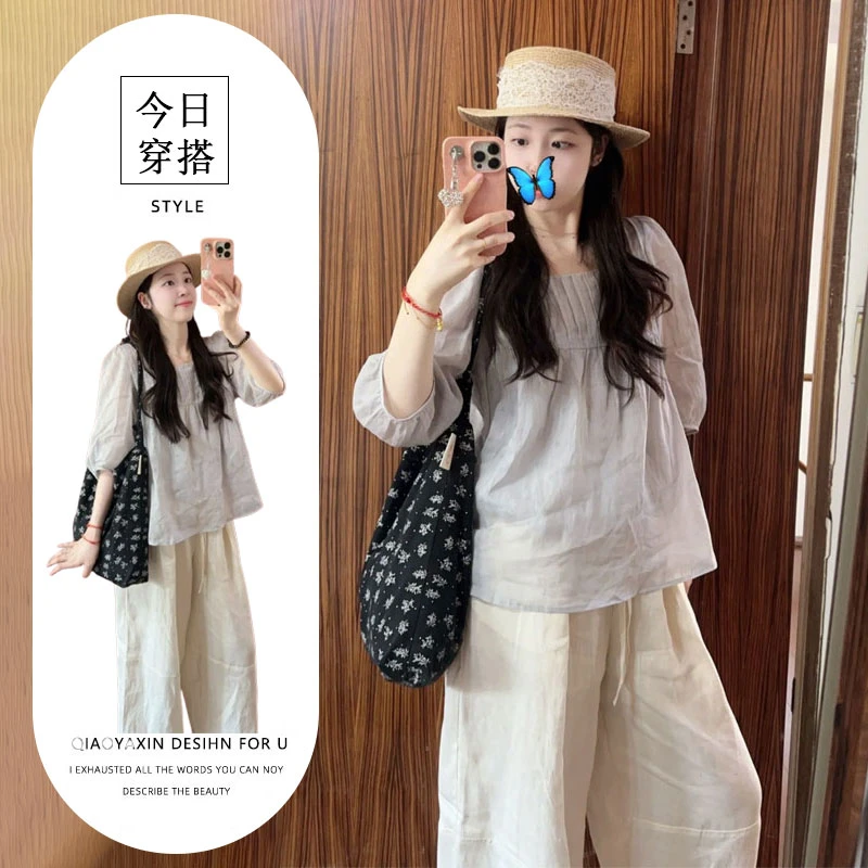 2025超火多巴胺一整套穿搭巨好看小个子蓝色波点衬衫休闲裤两件套