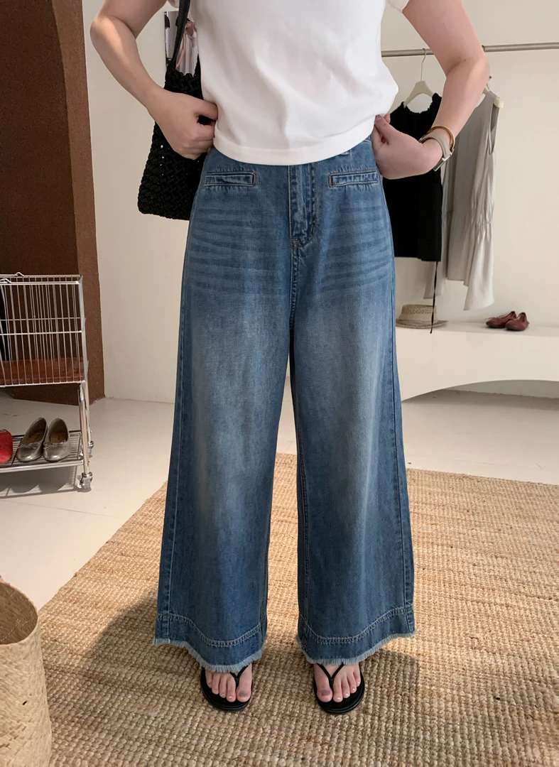 漫姐的店【直腿裤】韩系蓝色牛仔裤女2025夏新款薄款百搭显瘦阔腿裤