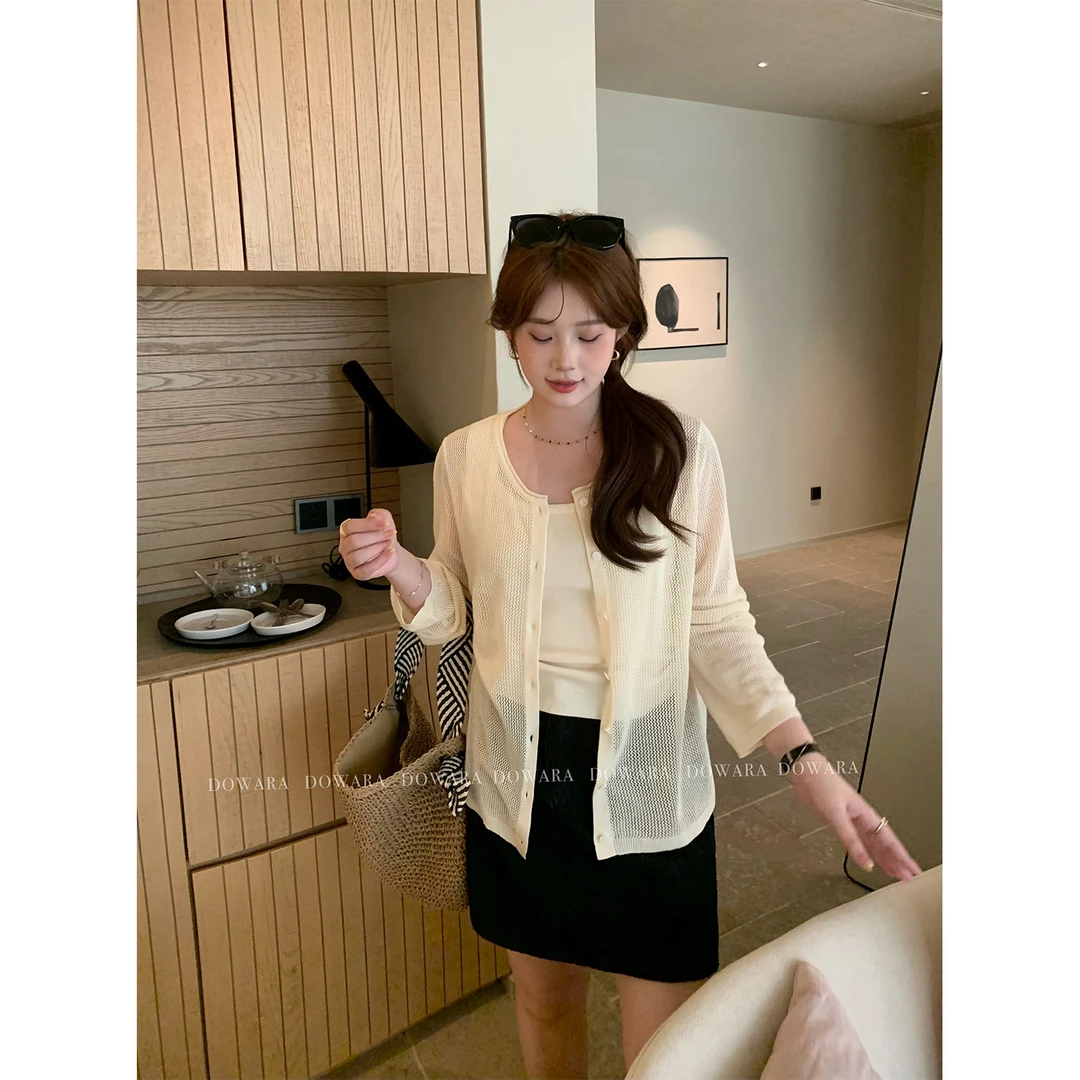 现货大婉酱微胖定制春季设计感镂空针织开衫女春季显瘦上衣 7624D