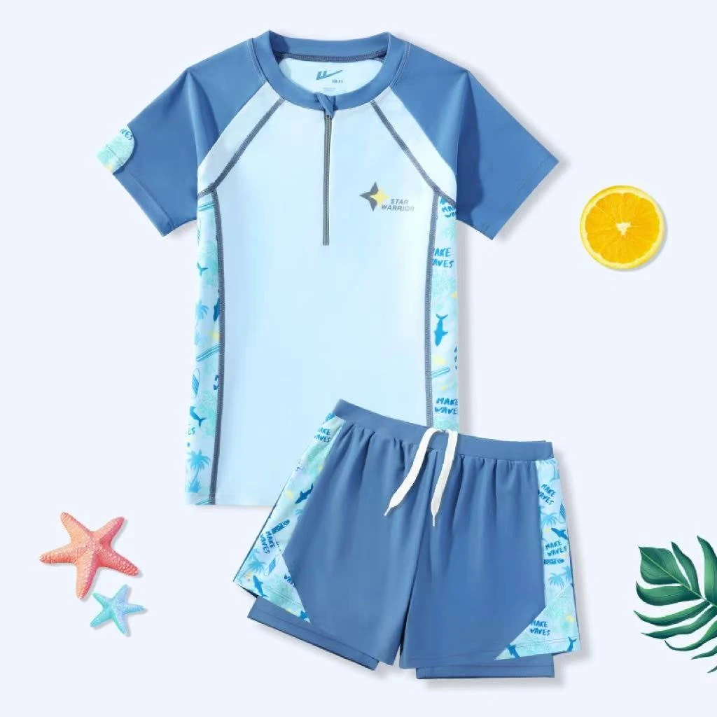 35331BH1M儿童泳衣男童分体中大童夏季防晒透气男孩双层泳衣