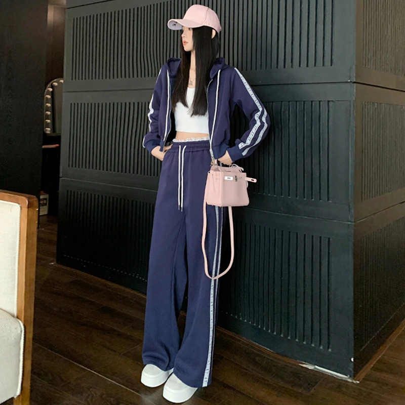 高级感运动休闲套装女春季2025新款盐系炸街穿搭卫衣阔腿裤两件套