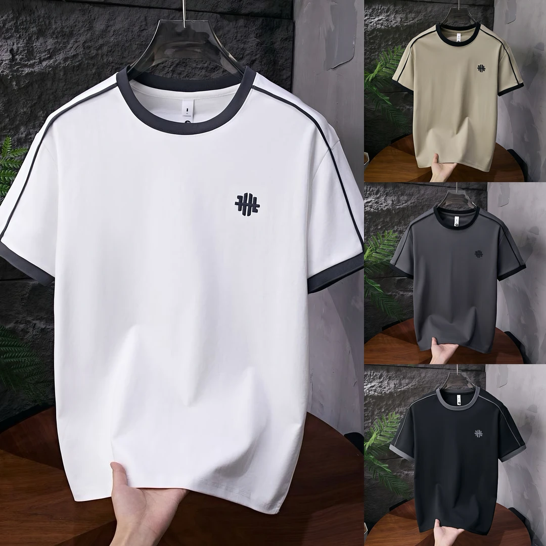 新款高品质重磅工艺插肩撞色百搭圆领短袖青春宽松半袖男士T恤