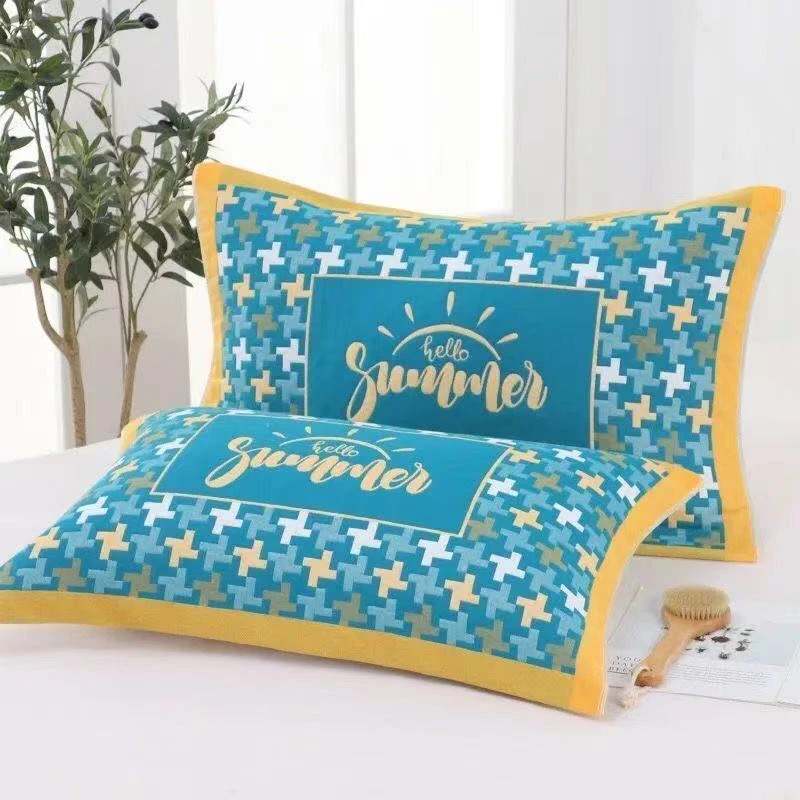 千鸟格三层纱布枕巾一对装加厚耐脏柔软透气吸汗四层枕巾80对