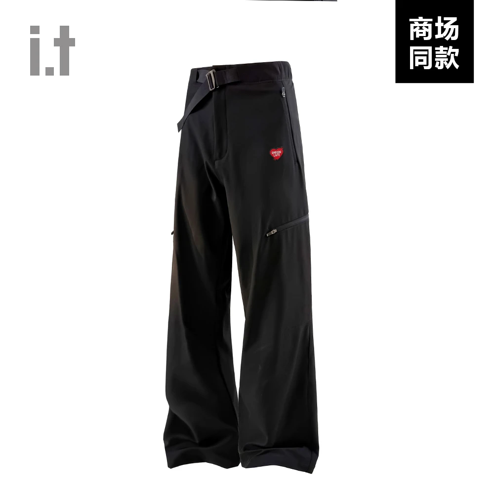 I.T旗下CHOCOOLATE潮牌2025新款可调节腰带扣黑色运动休闲裤男女