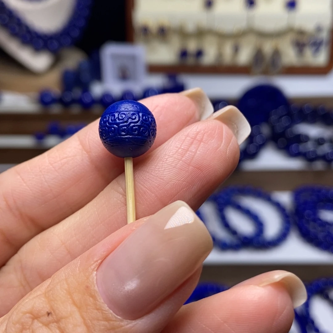 青金石未镶嵌高品 回纹珠10.8mm