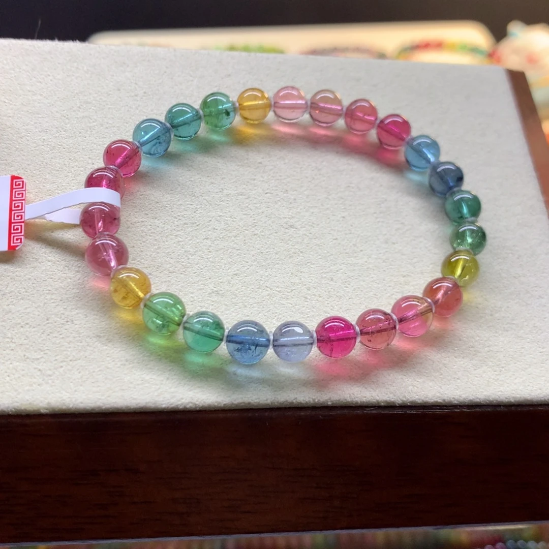 碧玺未镶嵌手串艳丽彩虹碧玺