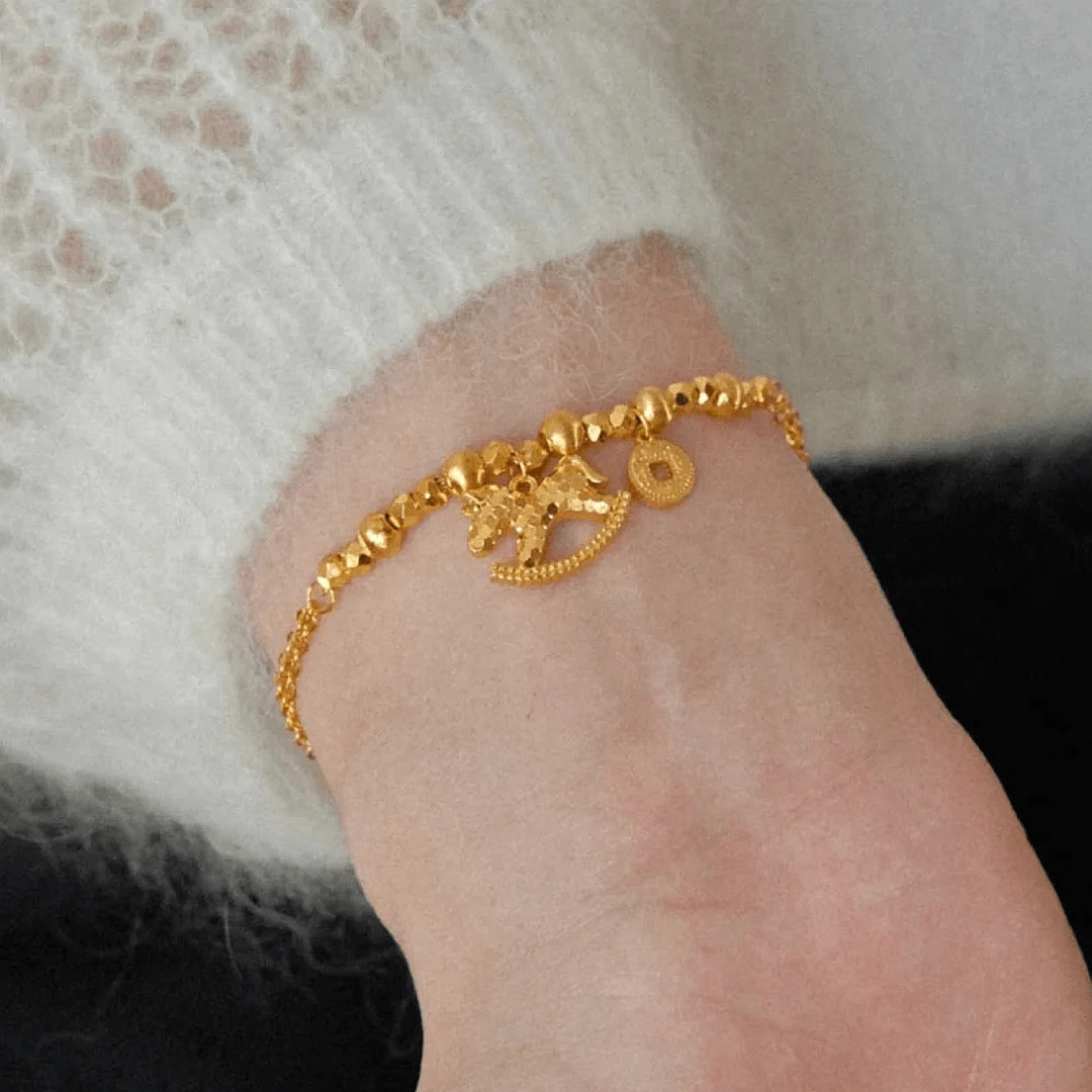 铜合金手链 碎冰冰小马上有钱币猫眼转运珠手链女款新款手串