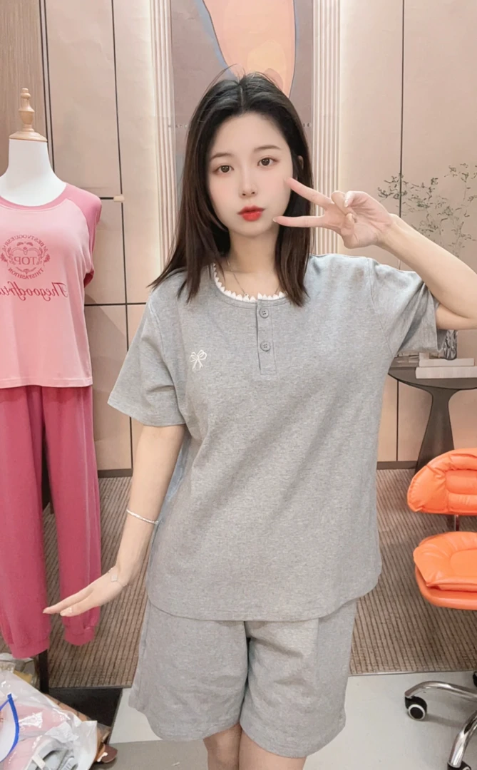 22685/2685（拍一发三）简约灰色短袖长裤短裤三件套睡衣女士家居服