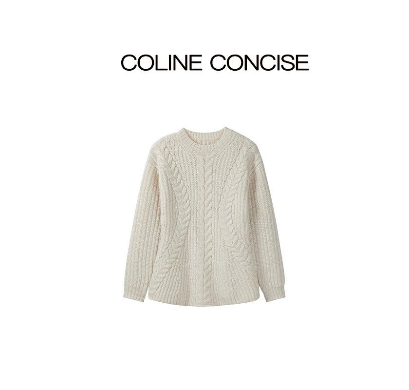 COLINE CONCISE 沙漏腰廓型感麻花设计绞花粗针毛衣25FW