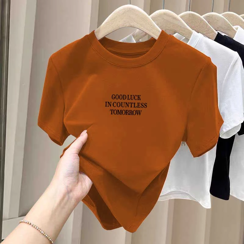 正肩磨毛新款短袖上衣女装2025春秋季新款休闲百搭加厚内搭打底衫