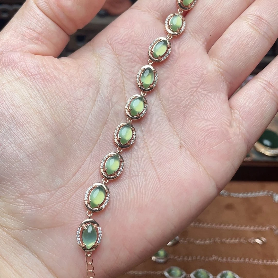 和田玉（碧玉）银S925镶嵌手链