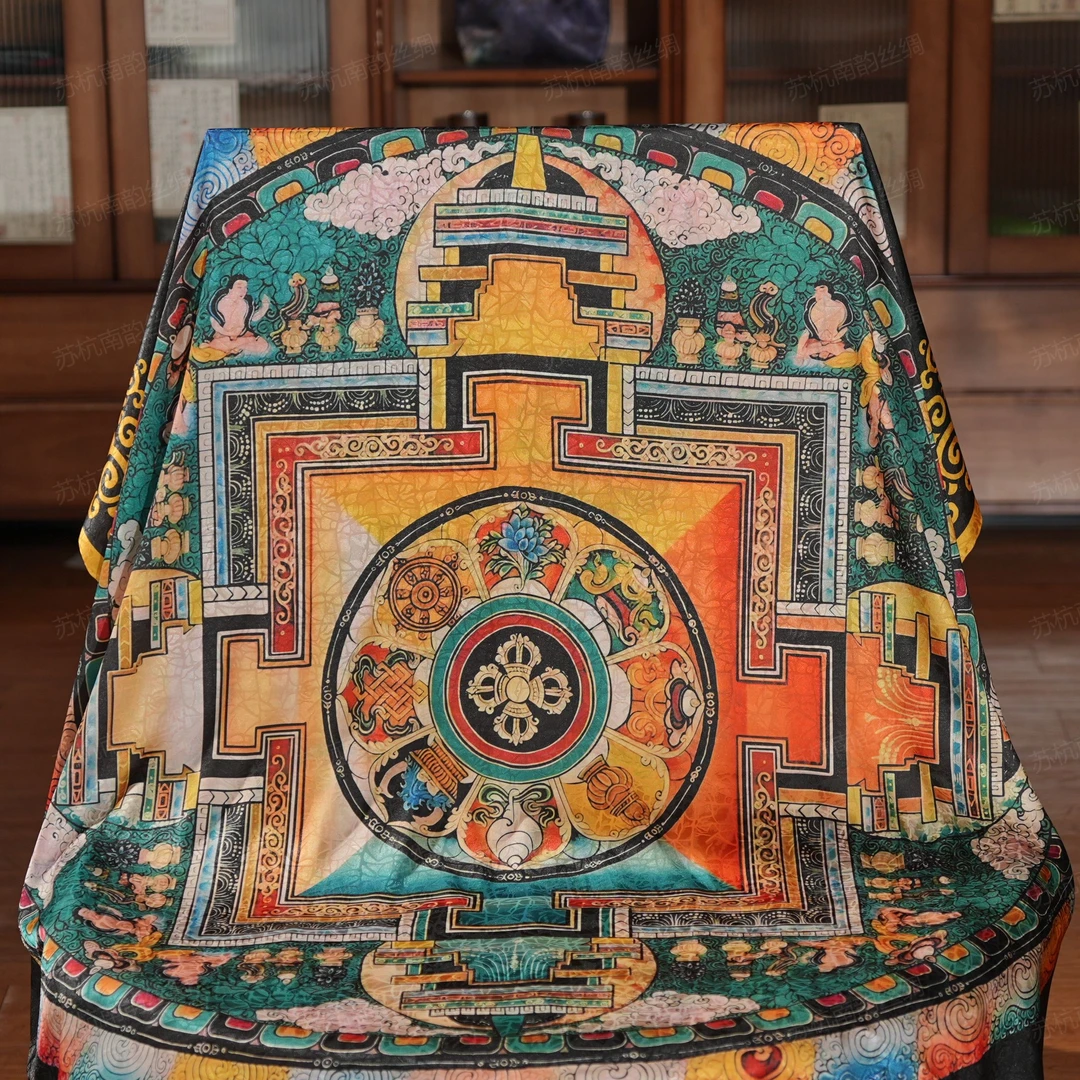 新【D84-212绿城唐卡】140*140丝巾披肩方巾女士百搭双面圆领中国风