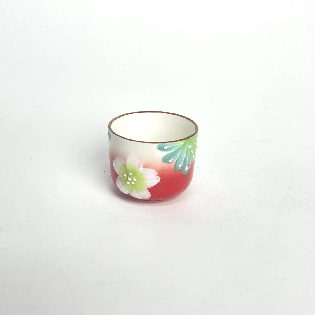 3月新159濑户烧花花杯红底