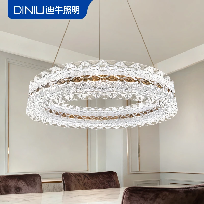 迪牛 圆吊冰晶款中山灯具吊灯餐厅灯护眼灯LED灯氛围灯