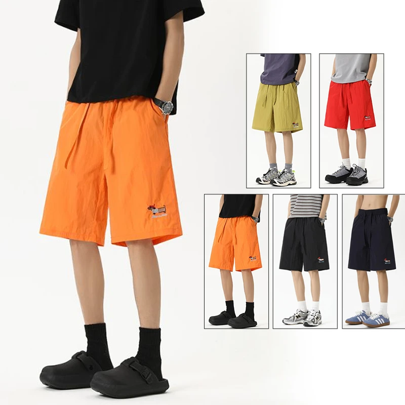 刺绣短裤男女春夏季防水过膝运动休闲宽松速干裤衩