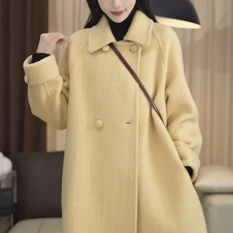 韩版洋气时髦双面绒大衣女中长款冬季2025新款宽松高级感毛呢外套