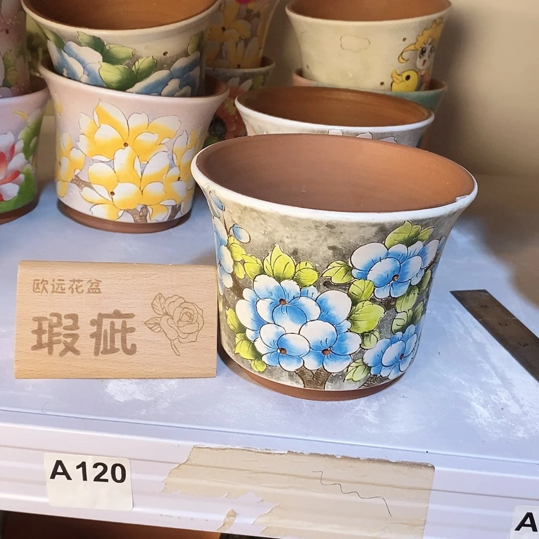 紫砂花盆红陶手绘花盆