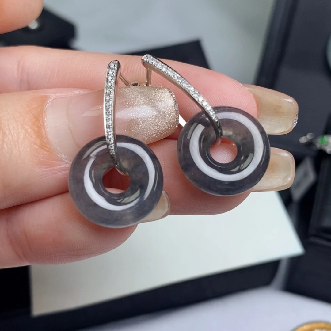 翡翠耳饰18K金镶嵌甜甜圈