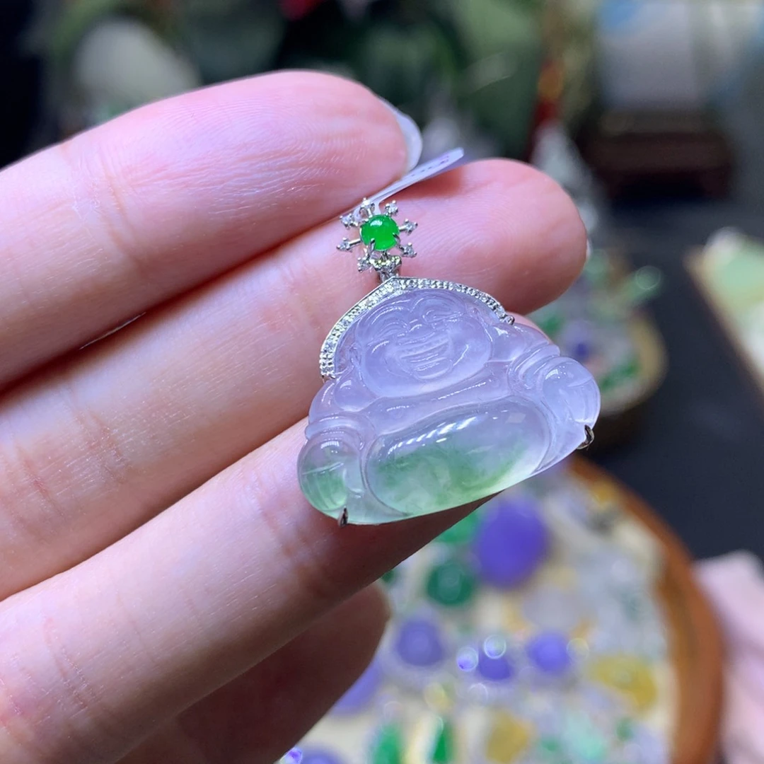 翡翠18K金镶嵌颈饰翡翠吊坠项链