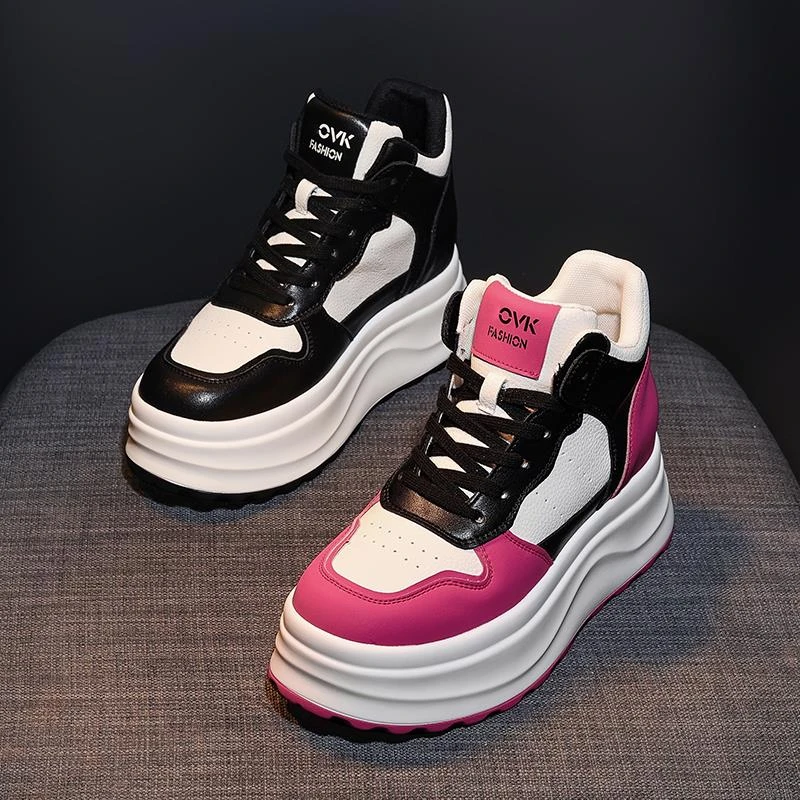 高帮鞋女2025夏季新款厚底百搭内增高运动休闲鞋系带正品松糕女鞋
