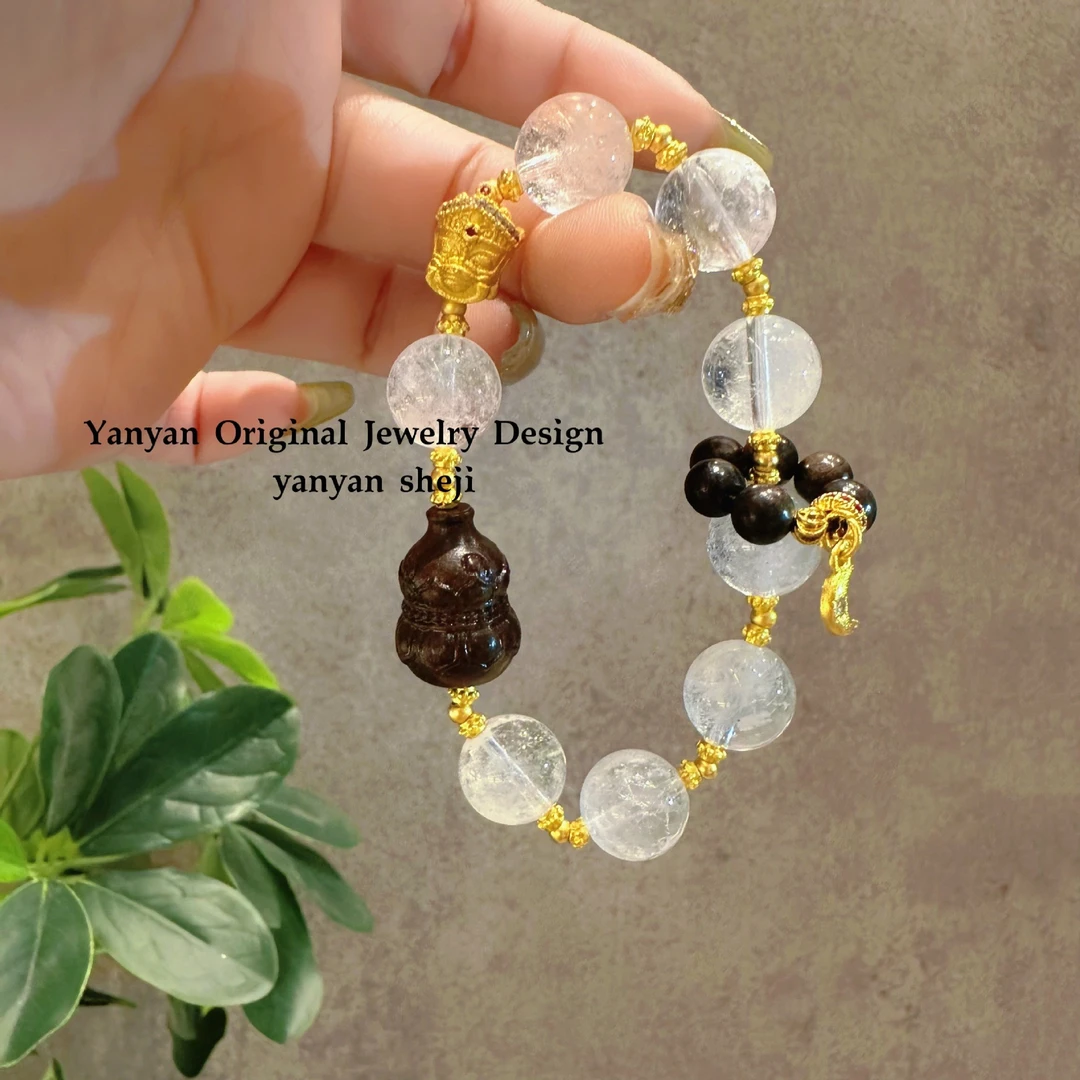 铜合金珐琅手链 轻奢风高级感雕刻葫芦水水手持串珠手串复古显白