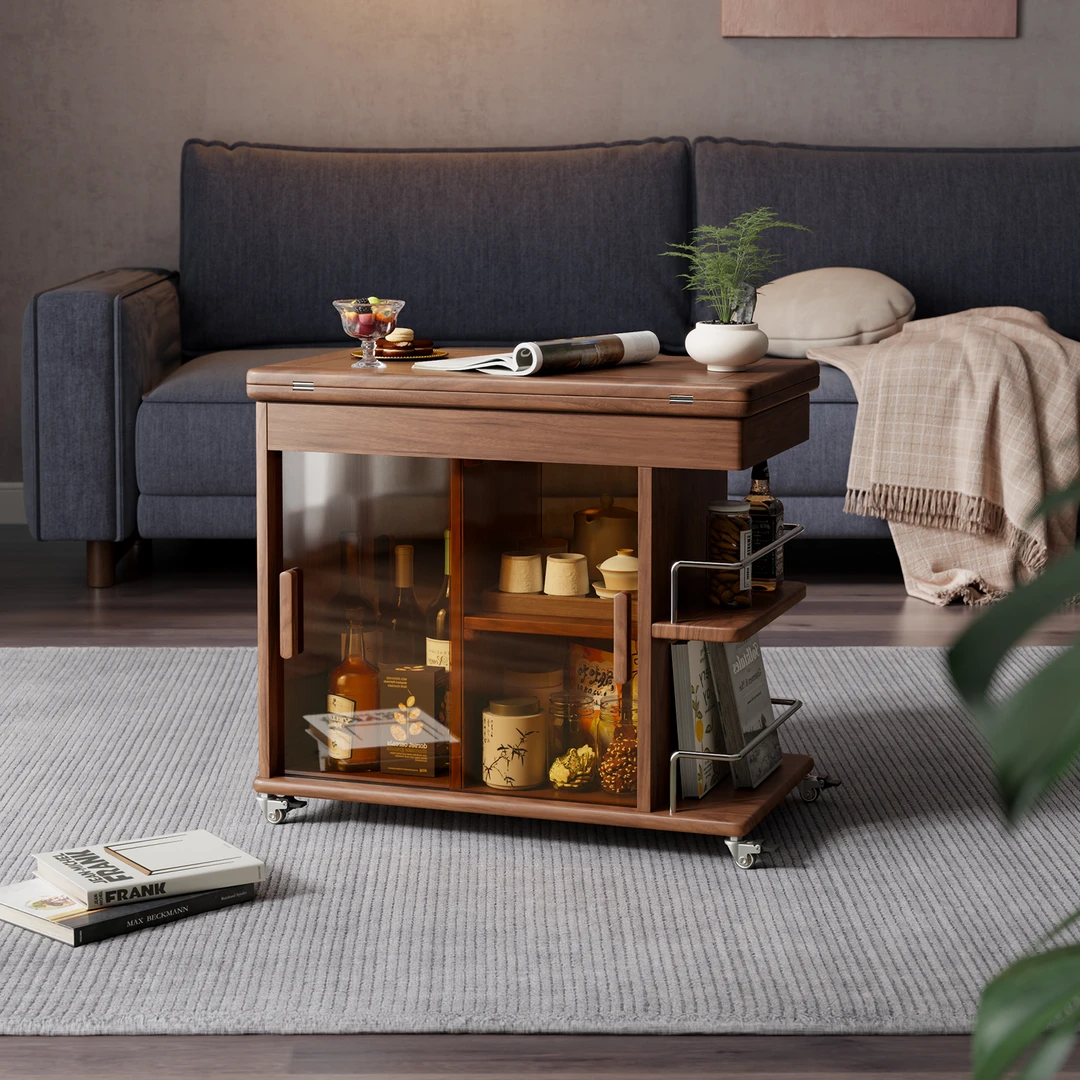 实木茶几折叠多功能桌小户型客厅边柜茶台家用可移动推车沙发边几