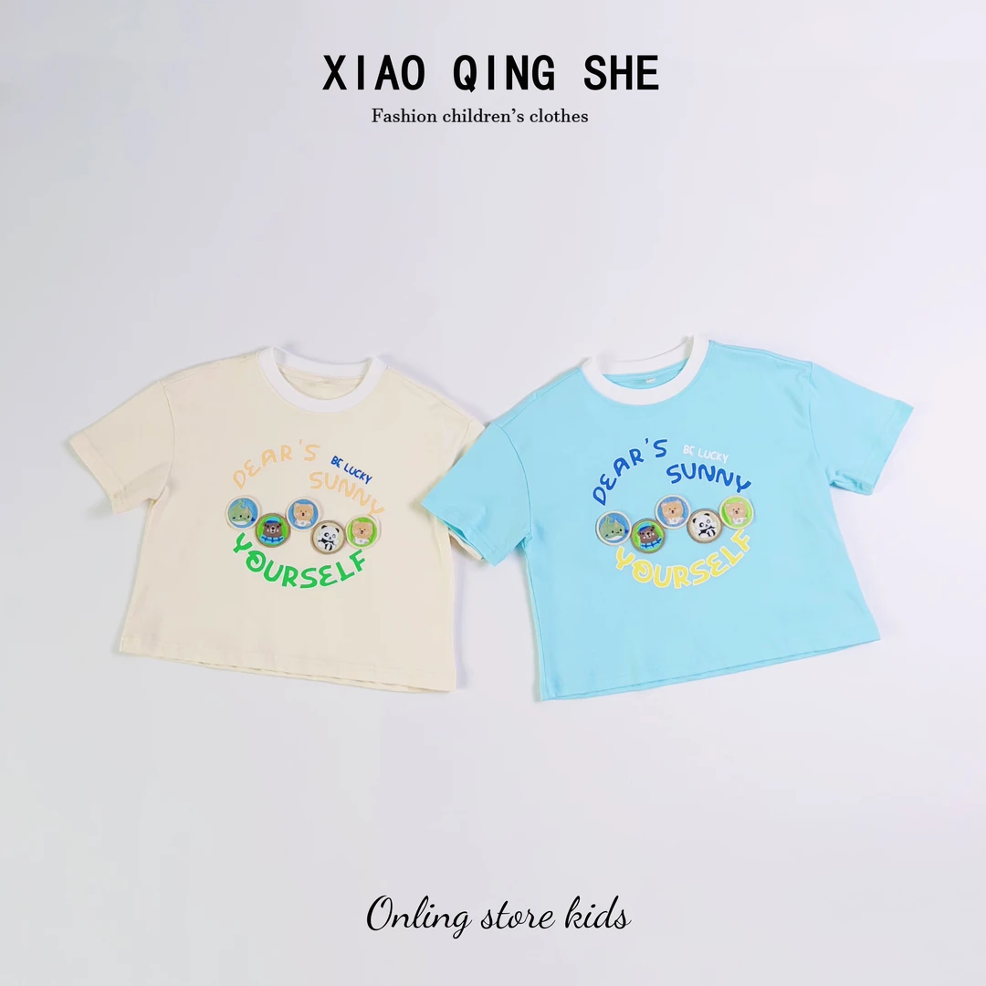 【晓倾奢现货】 儿童夏季纯棉动物图标字母短袖T恤半袖T恤2132