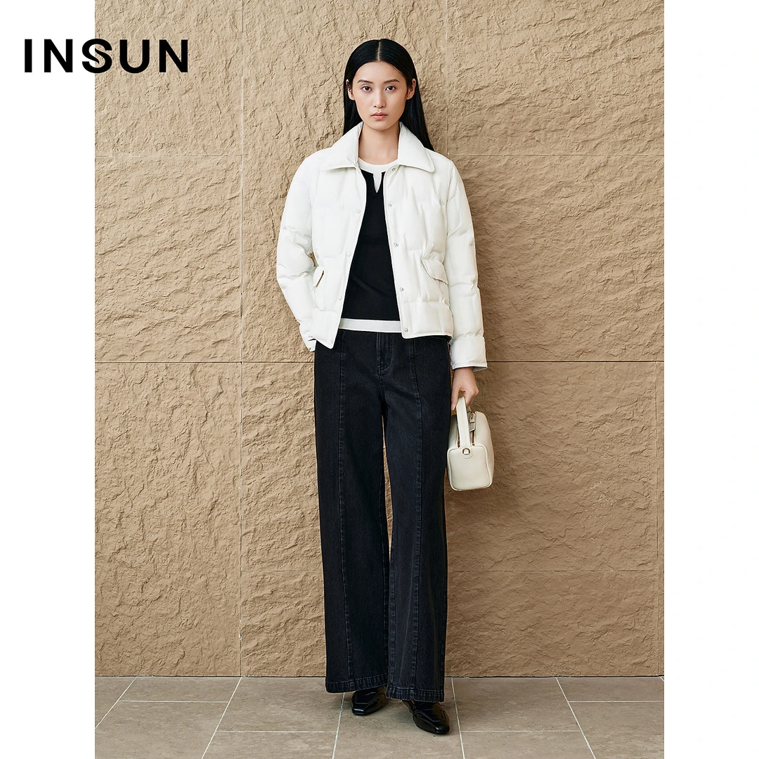 INSUN恩裳专选2025秋季翻领无缝短款轻薄羽绒服