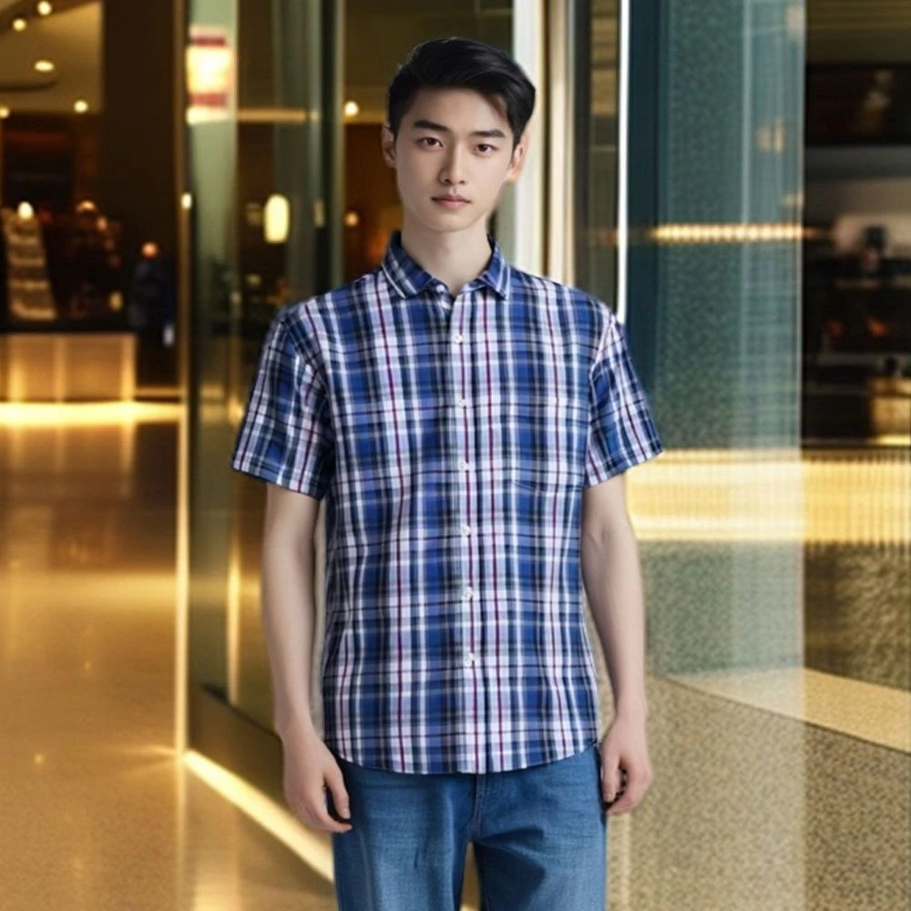 薄款格子短袖衬衫男日系加肥加大码宽松半袖胖哥帅气百搭休闲衬衣
