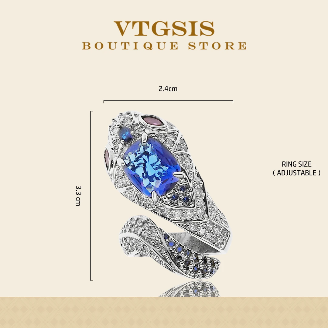 VTGSIS 合金合成锆石戒指 湛蓝色灵蛇戒指复古高级感轻奢时尚1419