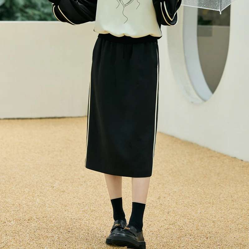 风笛2025春季新款半身裙女高腰包臀直筒长裙a字中长款通勤休闲裙
