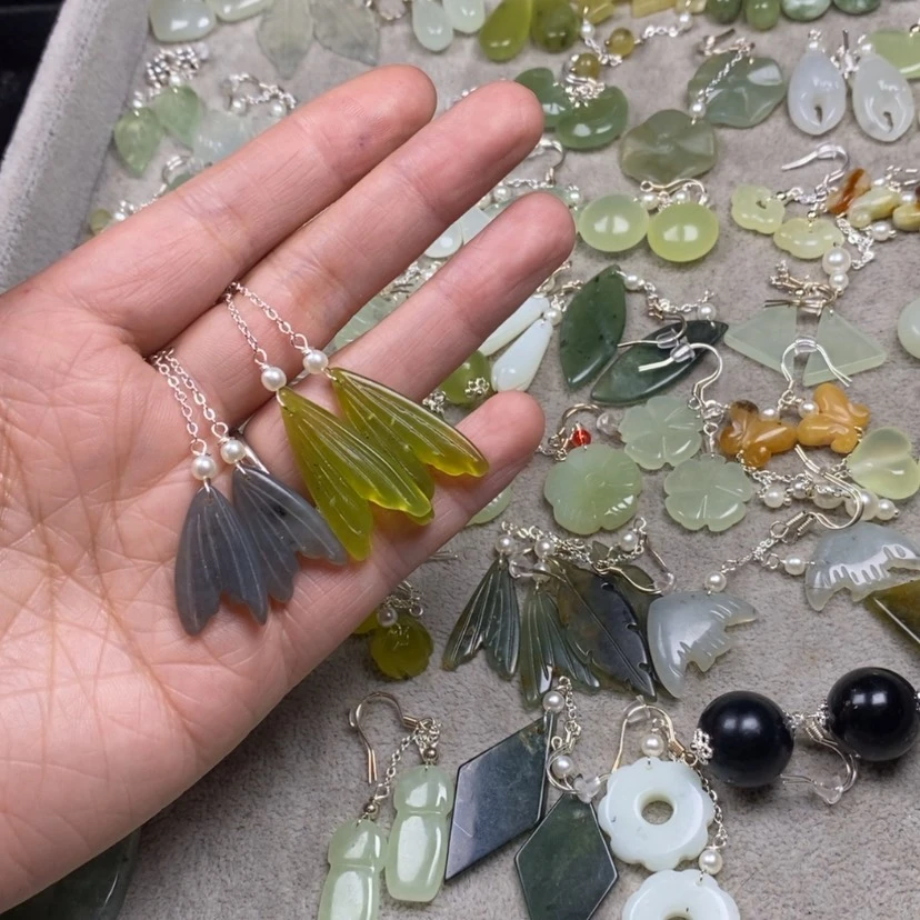 【闪购商品】蛇纹石玉挂件耳饰耳环项链未镶嵌浅**忆