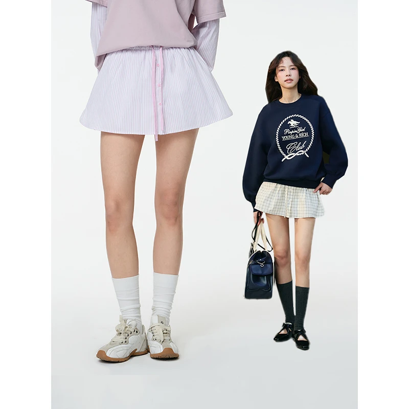 PINPINPLUS丨「元气满分」条纹俏皮街头格纹松紧腰半裙PABEA311005G