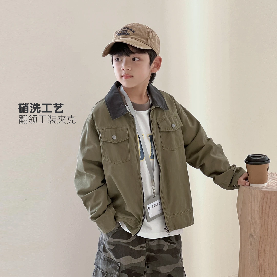 9.28号新品 男童复古工装夹克外套秋季上衣夹克拉链衫509373O9