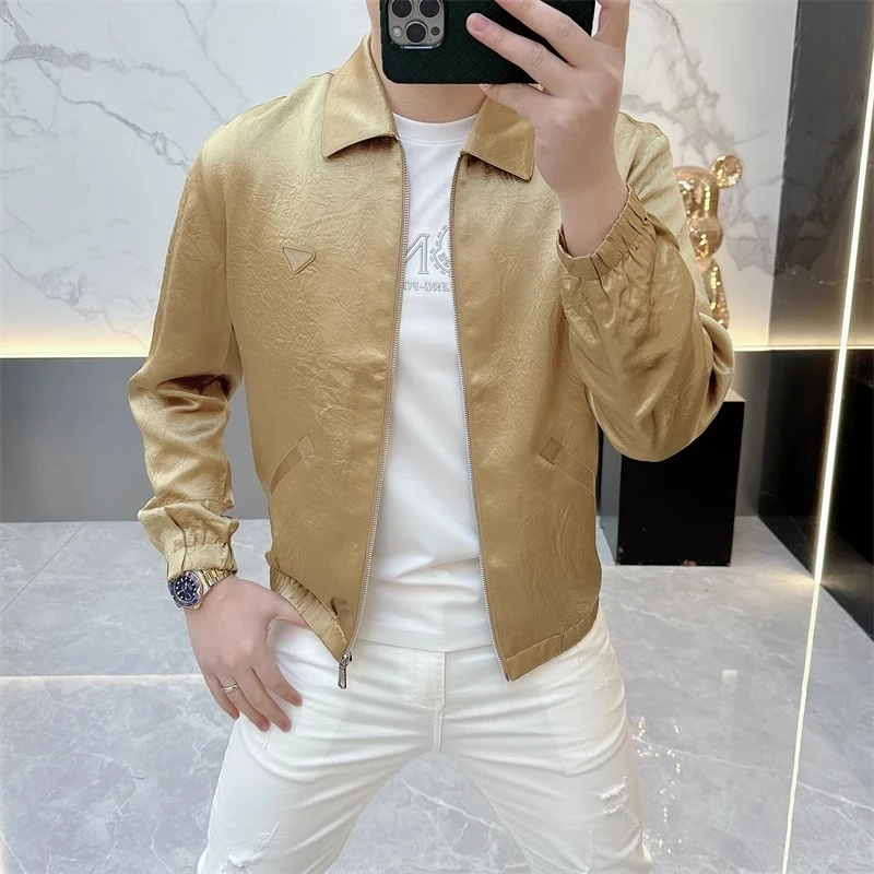 2025春夏新品男士时尚纯色翻领夹克修身帅气短款外套男装潮7007