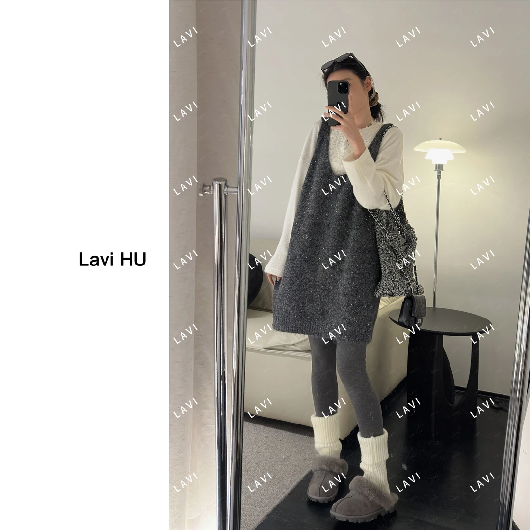 星夜 小众针织时尚设计师款亮片吊带连衣裙00110