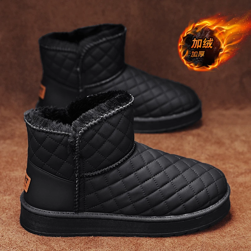 雪地靴男款冬季加绒加厚保暖面包大棉鞋皮毛一体户外防水防滑棉靴