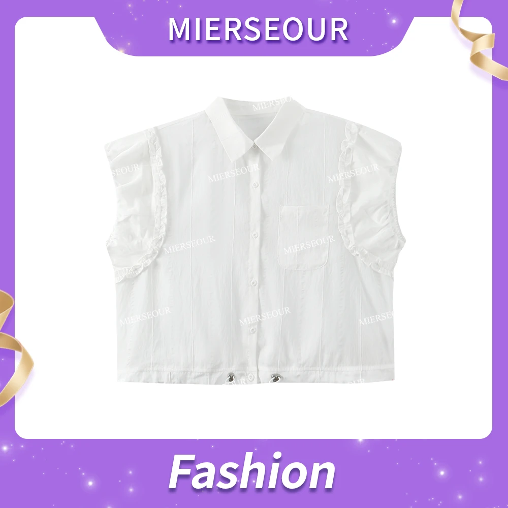 【恰好时光】简约韩系花边设计无袖衬衫3106