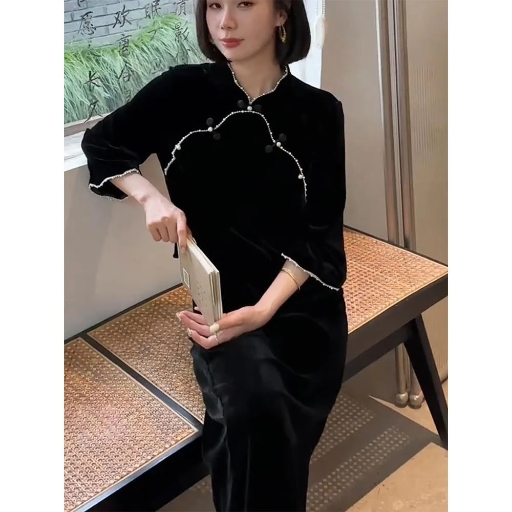 2025新款秋季独特新中式女装国风年轻版改良唐装上衣半裙两件套装