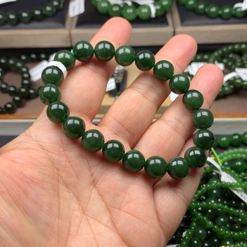 【闪购商品】未镶嵌手串和田玉（碧玉）菠菜10m m