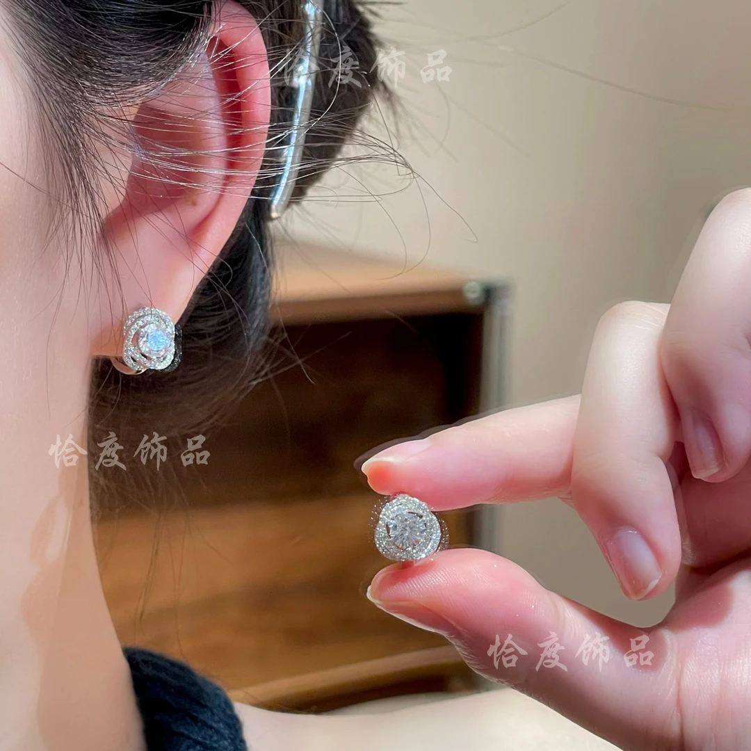 【恰度】银色锆石环绕简约耳扣百搭轻奢气质