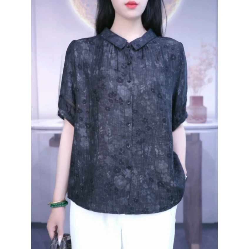 洋气高贵短袖T恤胖mm大码女装高级感显瘦衬衫上衣遮肚子藏肉衣服