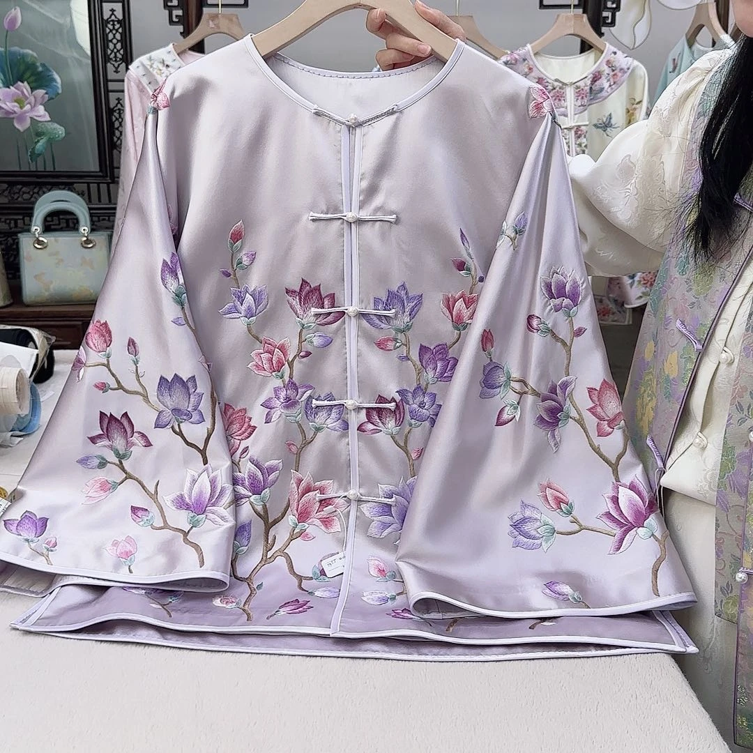 4.紫色玉兰真丝太太服