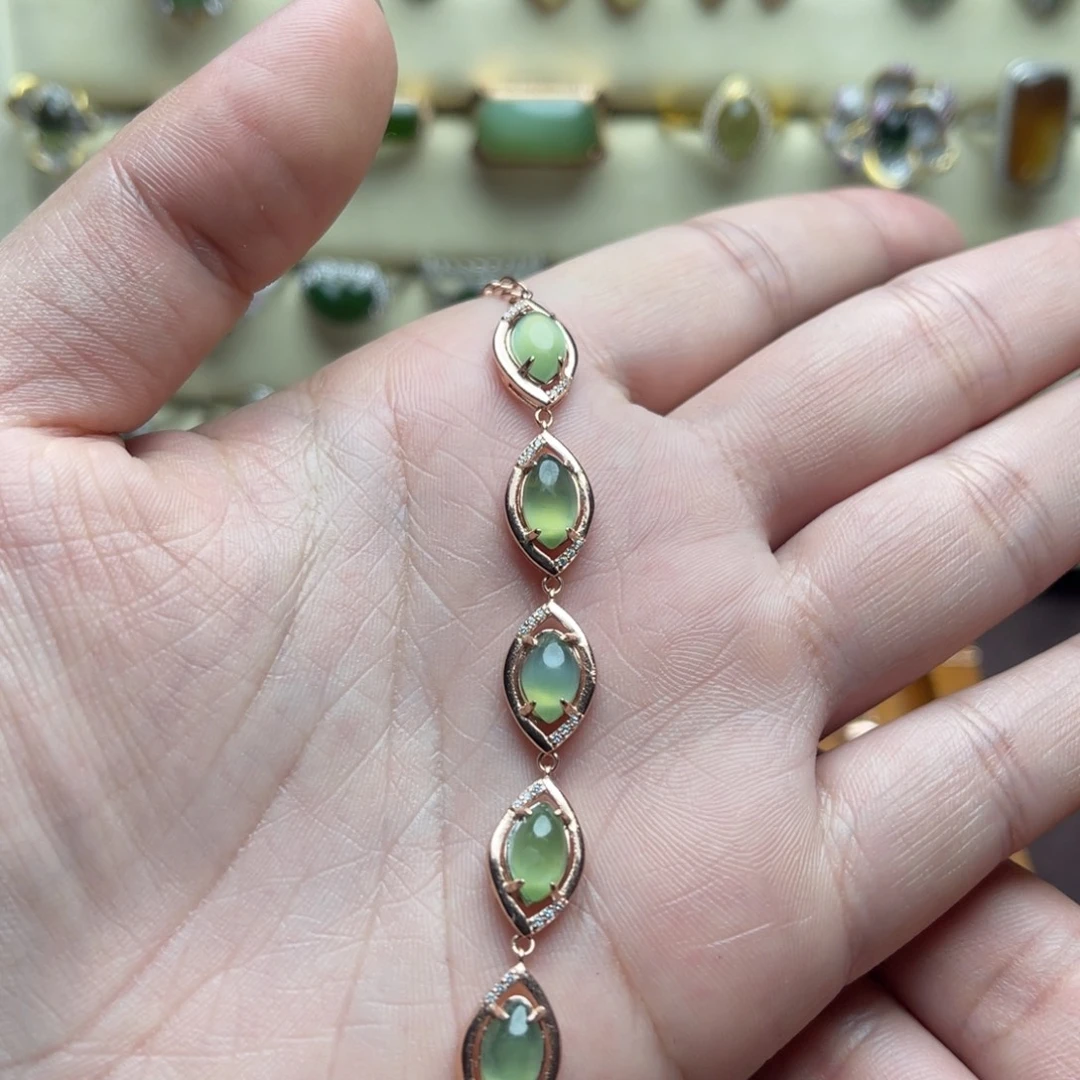 和田玉（碧玉）银S925镶嵌手链