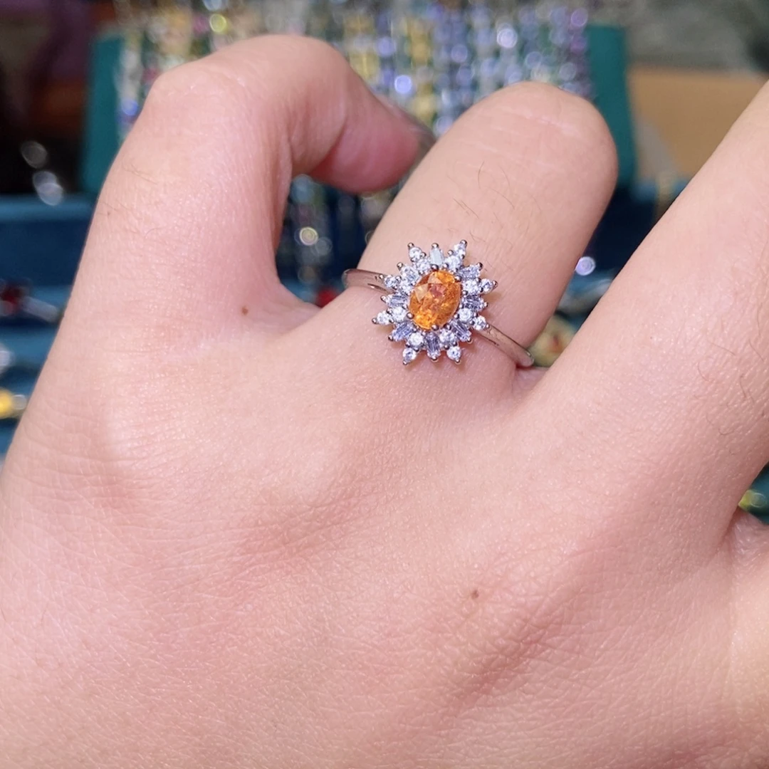 石榴石（芬达石）银S925镶嵌戒指